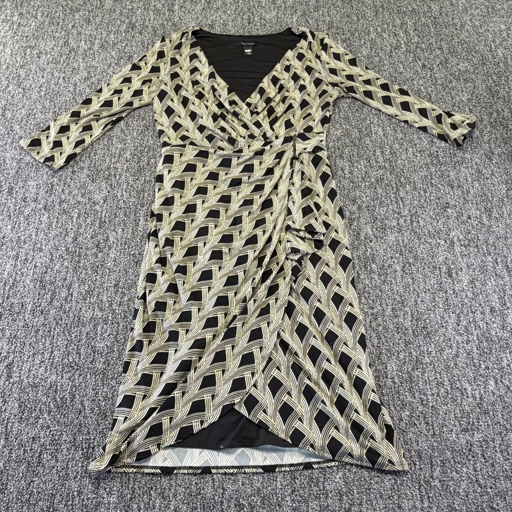 White House Black Market Tulip Faux Wrap Dress Womens 6 Printed 3/4 Sleeve Boho
